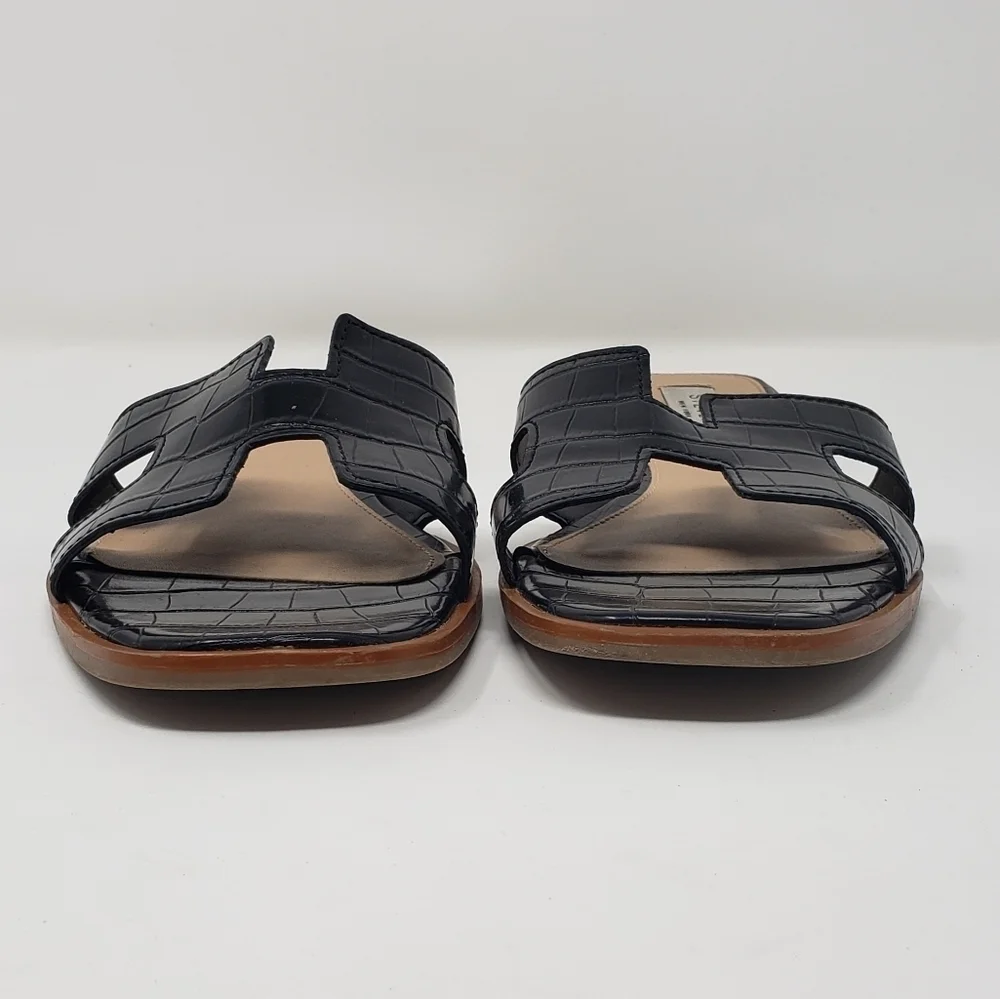Steven New York Harlien Croc Embossed Black Slide Sandals Size 8